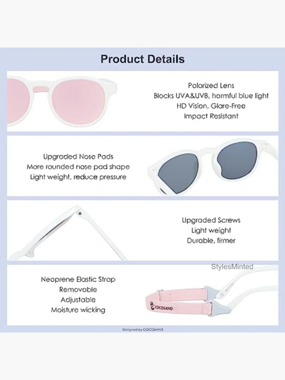 Kids Polarized Flexible Sunglasses with Strap for Toddlers